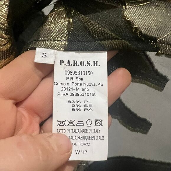 P.A.R.O.S.H. Black Gold Metallic Jacquard Sleeveless Peplum Top Size Small - Picture 6 of 7